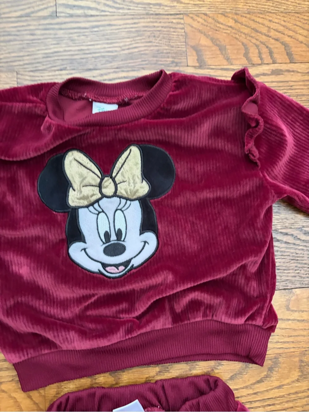 Disney Baby Girl Minnie Mouse Dark Red Velour Matching Outfit Set Velour Ruffle
